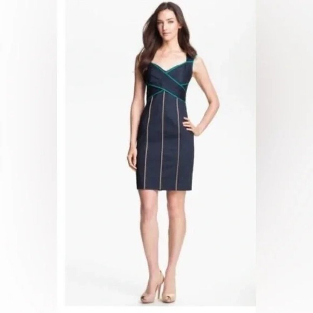 Jessica Simpson Women Dress Size 2 Navy Blue Crisscross Contrast Piping Dress